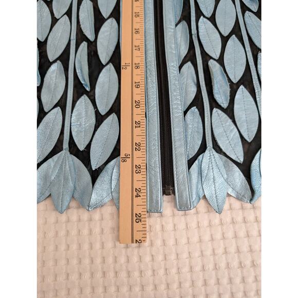 Natto blue metallic leaf design leather jacket - Picture 13 of 16